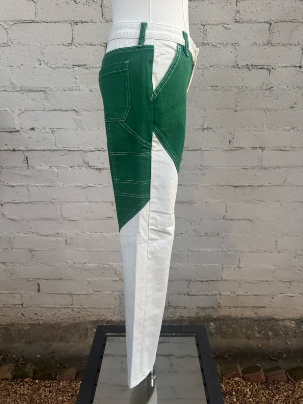 PacSun Green & White Paneled Low Rise Carpenter Pants Jeans Size 23 - Picture 6 of 14
